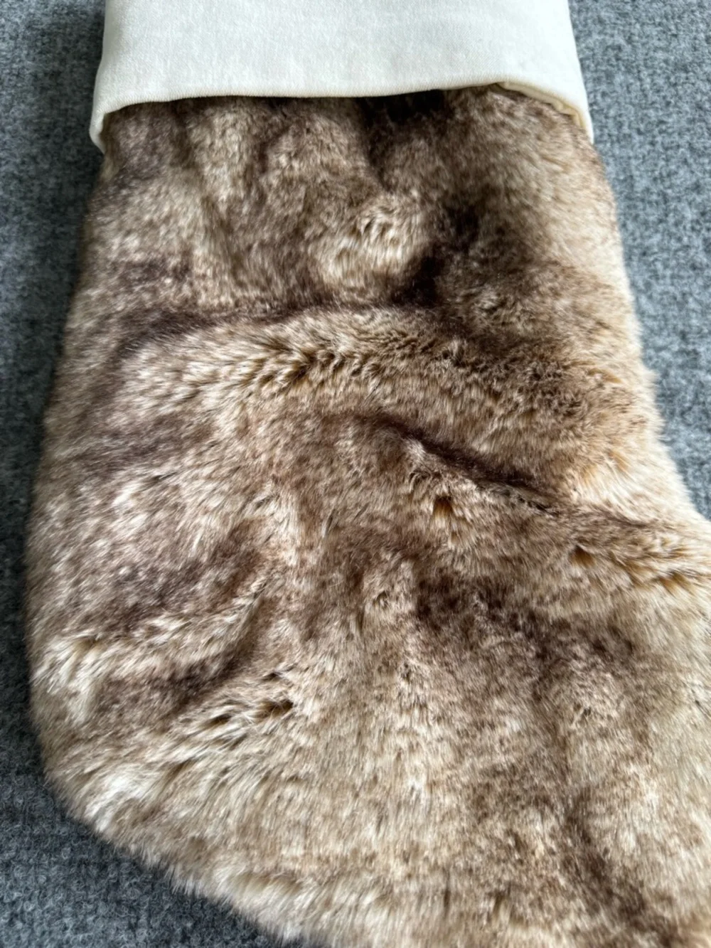 Pottery Barn Faux Fur Christmas Stocking Brown with Cream Cuff